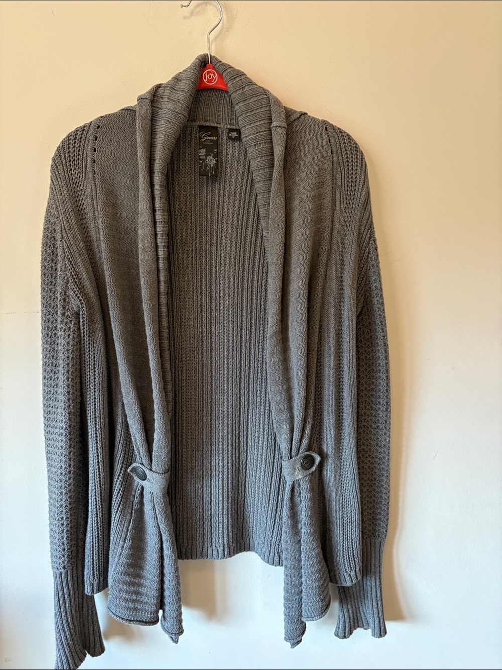 Guess Gray Open-Front Shawl Collar Women's Cardigan